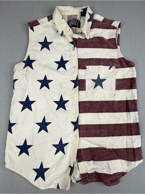 Quizz USA Flag Sleeveless Button Down Shirt Women’s Large Americana